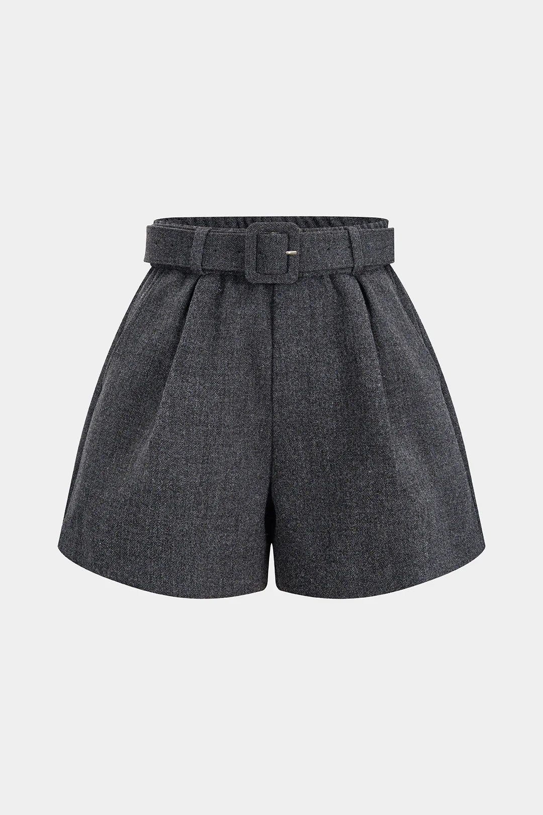 Woolen Belted Ruched High Waist Shorts - Weenar
