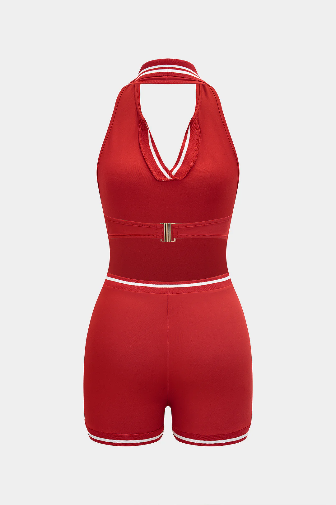Contrast Halter V-Neck Backless Tie Back Sleeveless Romper - Weenar