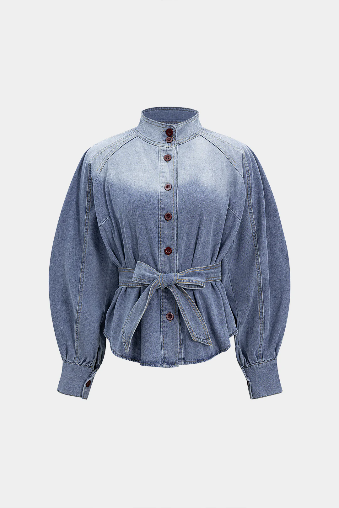 Denim Raglan Sleeve Button Strappy Belted Outerwear - Weenar