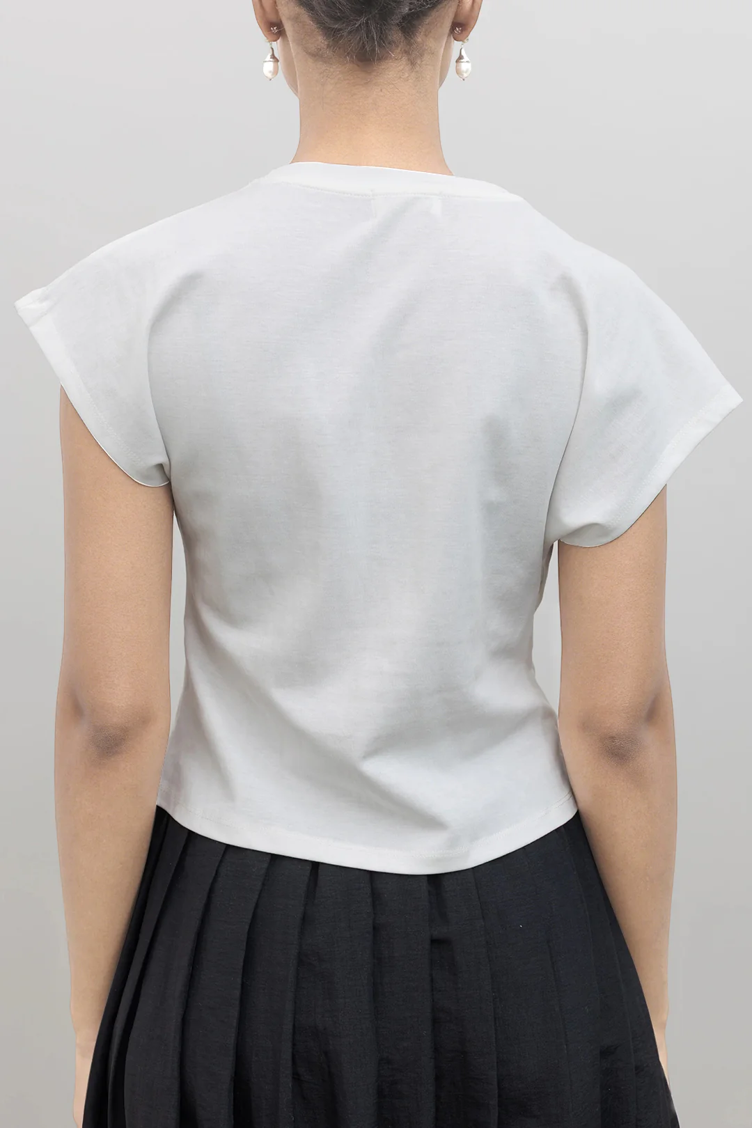 Solid Round Neck Ruched Short Sleeve T-Shirt - Weenar