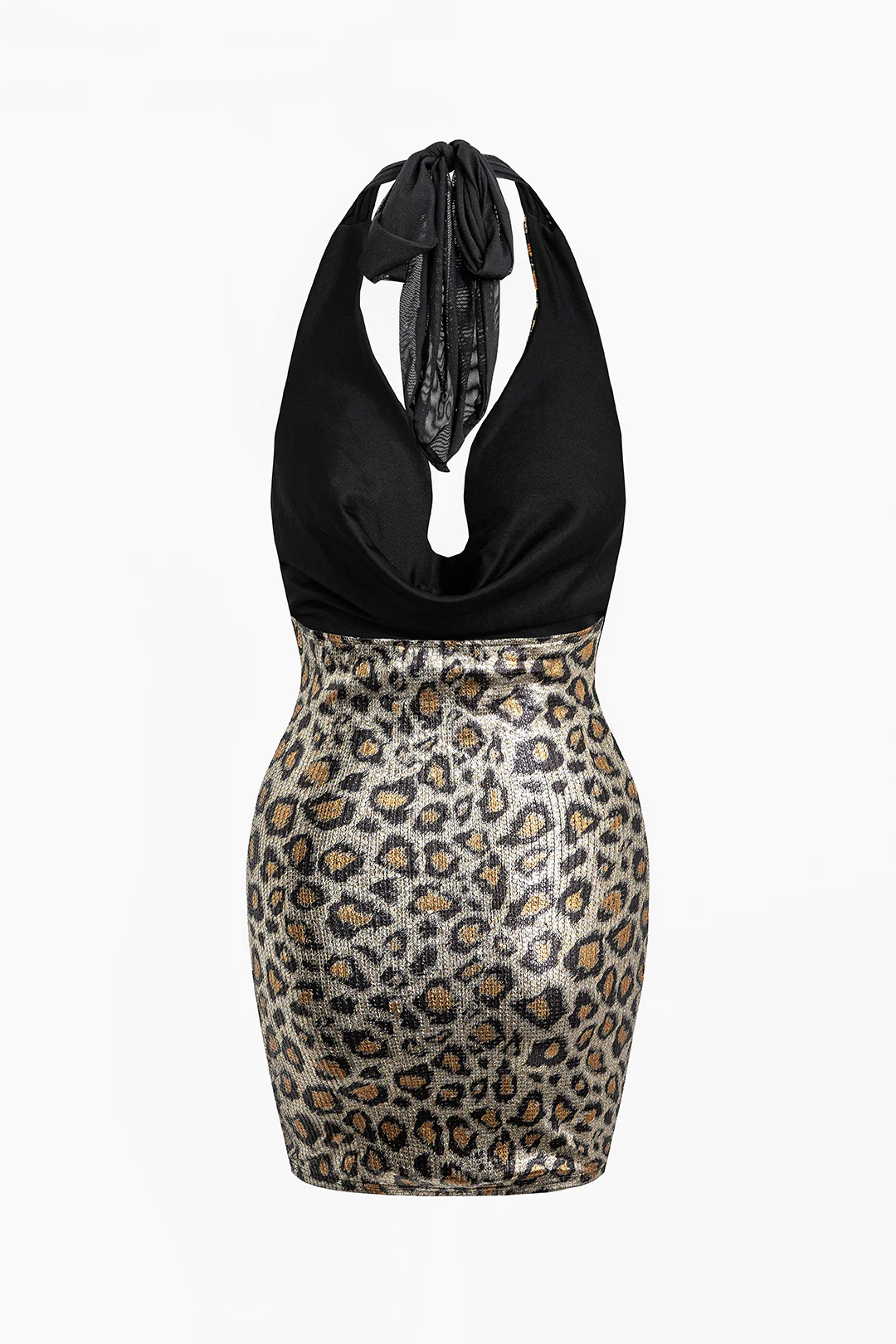 Leopard Print Halter Neck Backless Sleeveless Mini Dress - Weenar