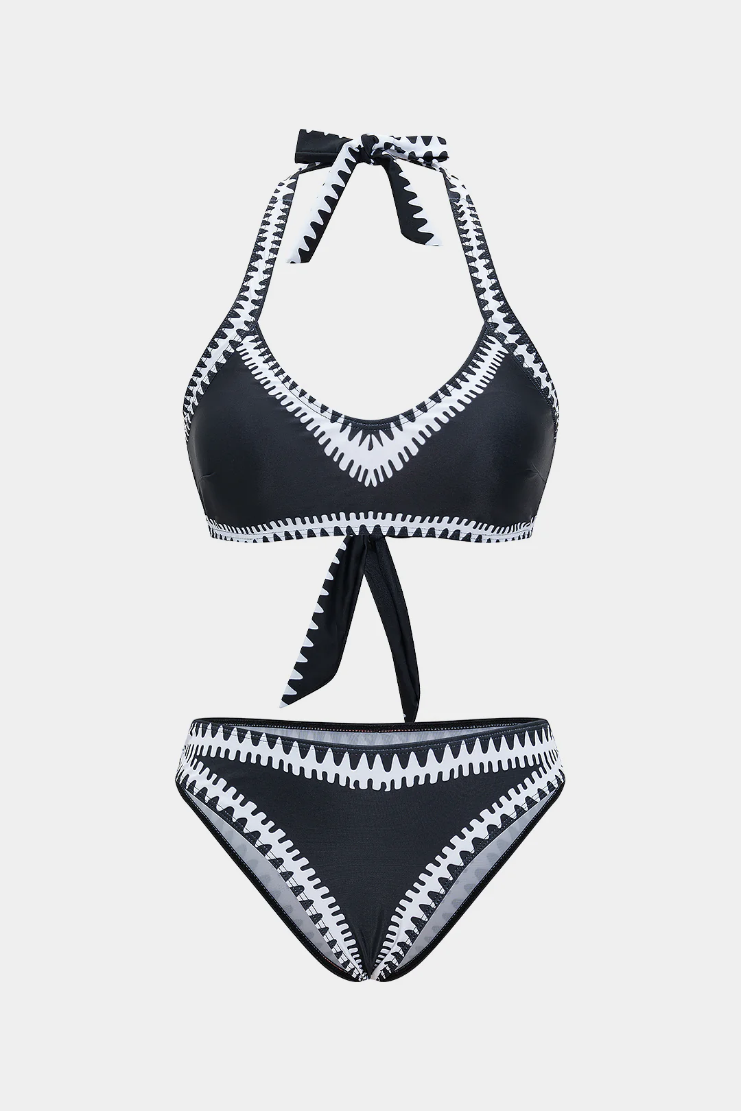 Contrast Print Tie Front Backless Bikini Set - Weenar