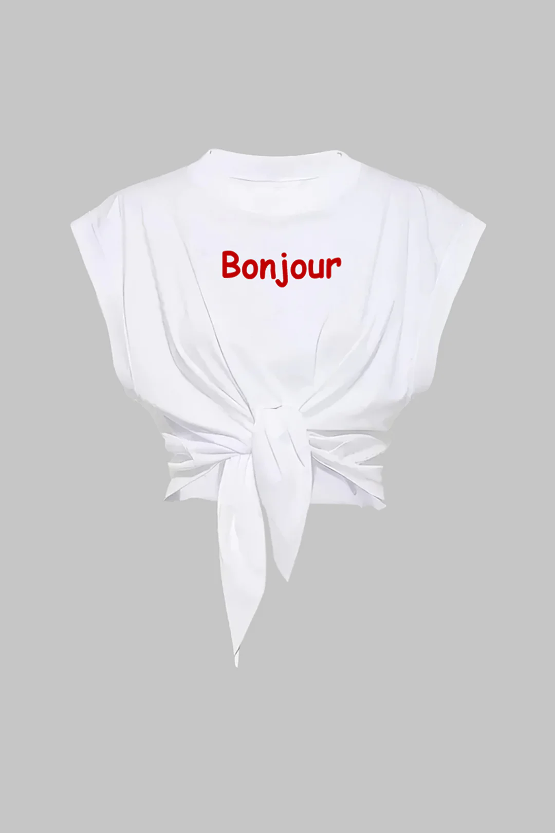 Letter Print Knotted Short Sleeve T-Shirt - Weenar