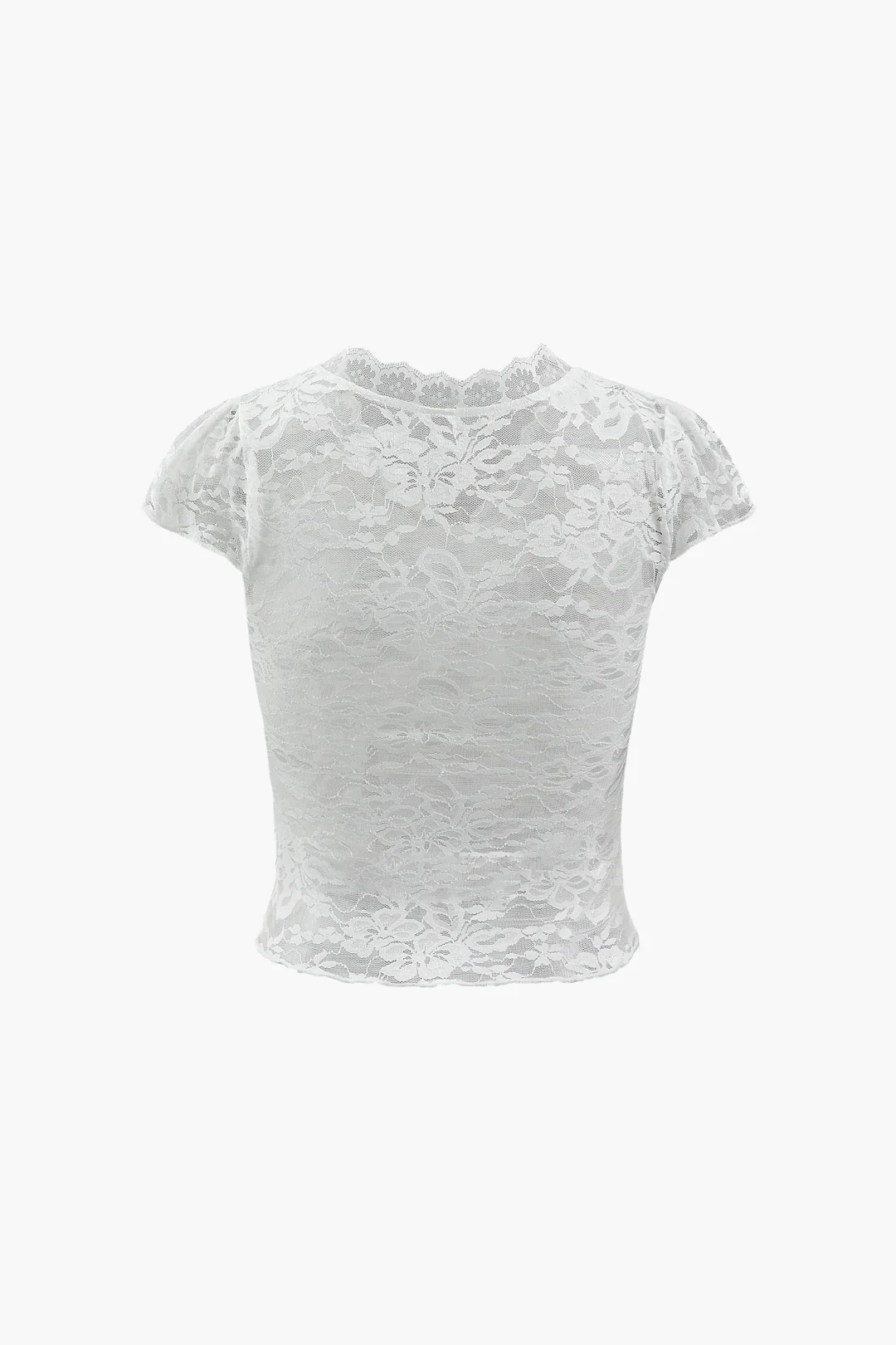 Lace V-Neck Short Sleeve T-Shirt - Weenar
