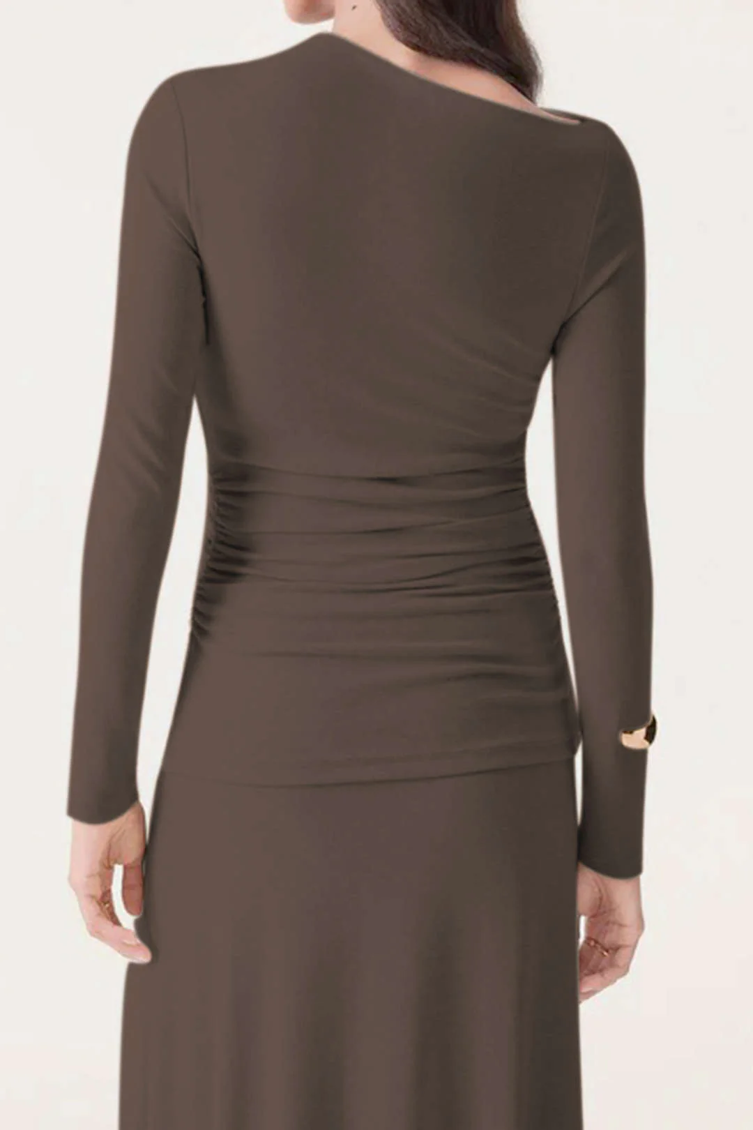 Asymmetrical Neck Long-Sleeve Top And Stitching Detail Skirt Set - Weenar
