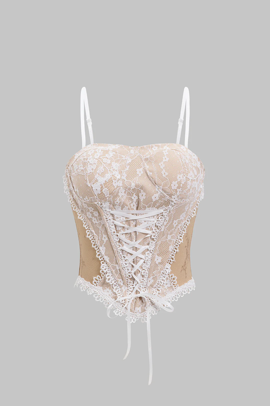 Lace Trim Tie-Up Zipper Slip Cami Top - Weenar