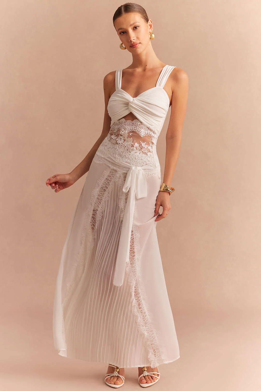 Lace Tie-Up Pleated Skirt - Weenar