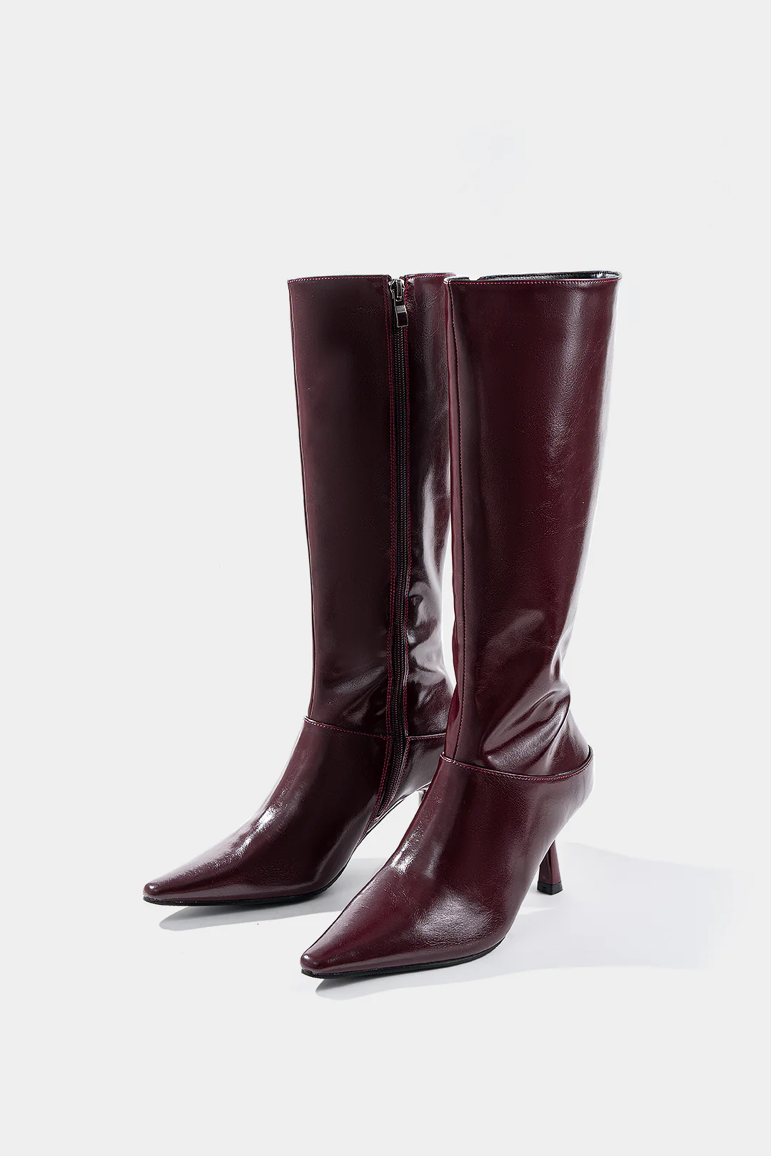 Leather Zipper Pointed Mid Calf Boots - Weenar