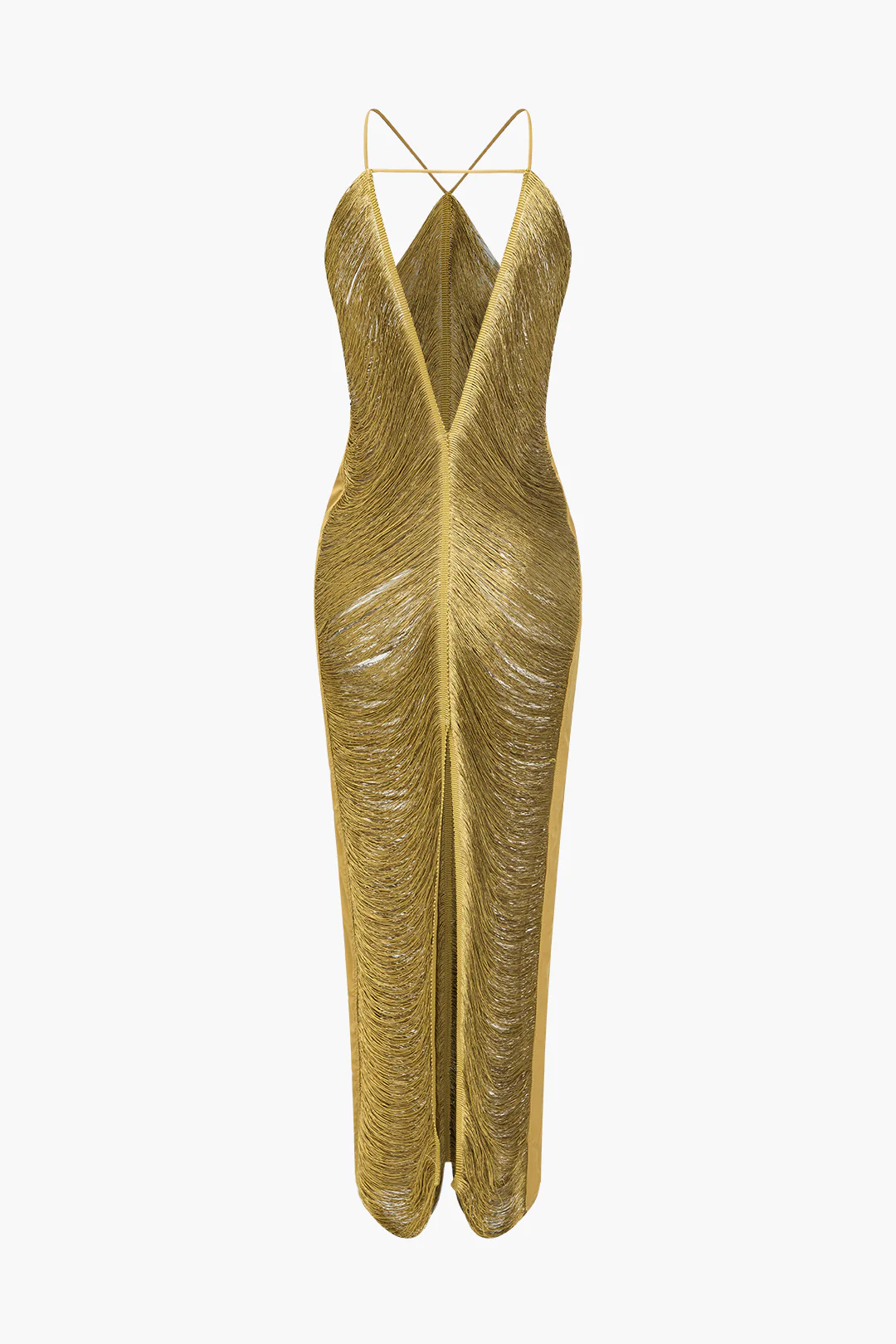 Solid Fringe Cut Out Slit Midi Dress - Weenar