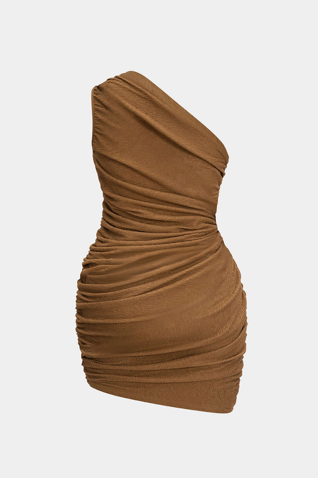 Plus Size Ruched One Shoulder Twist Knot Sleeveless Mini Dress - Weenar