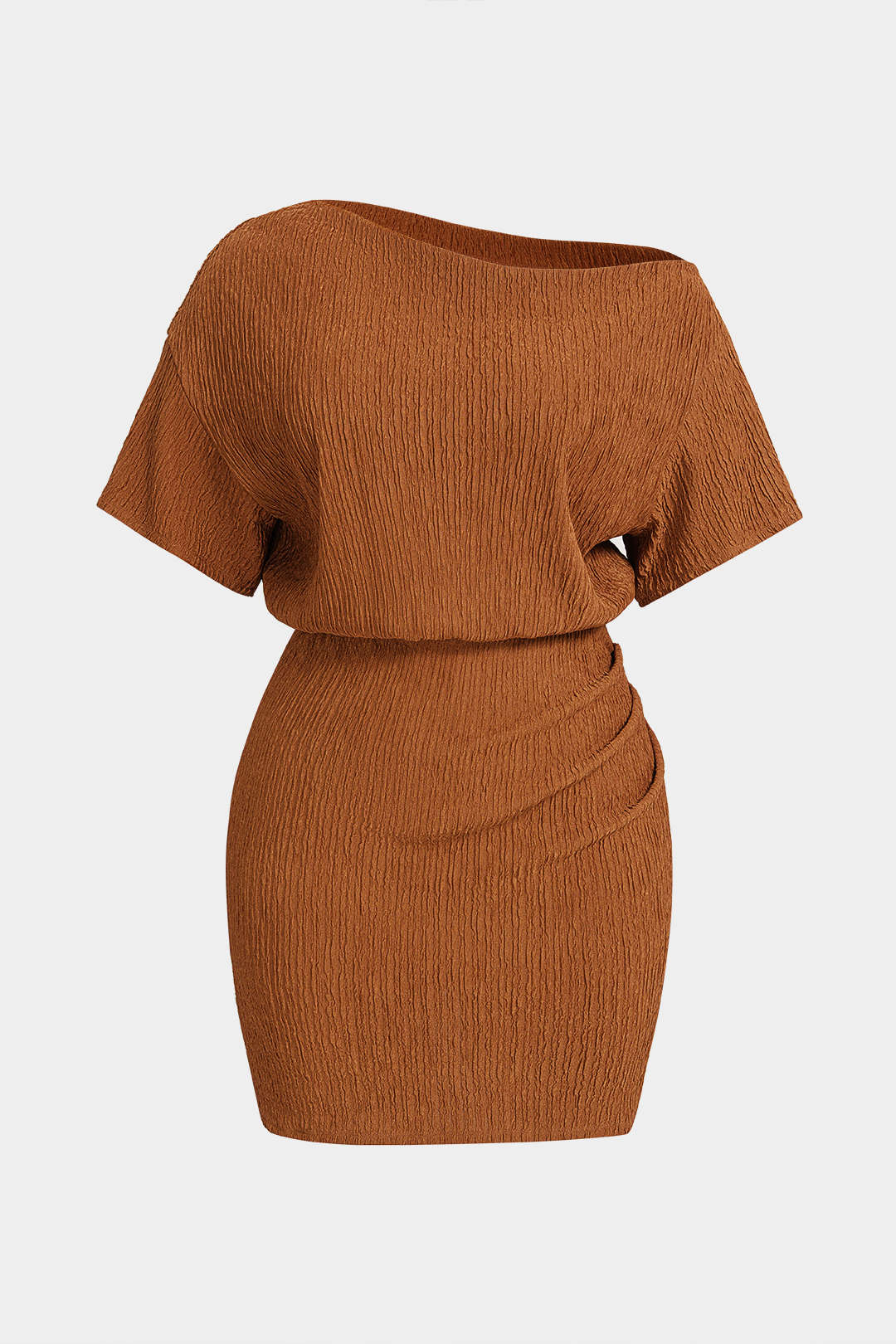 Plus Size One Shoulder Short Sleeve Mini Dress - Weenar