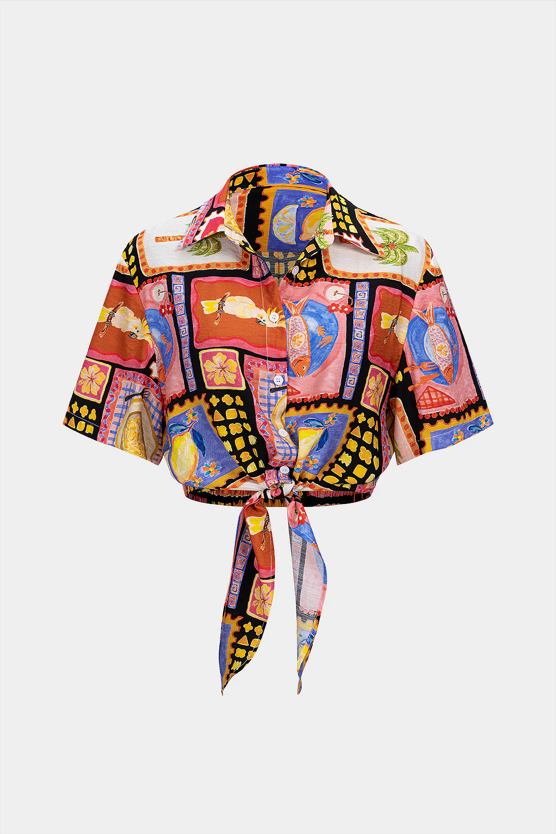 Artistic Print Strappy Short Sleeeve Top - Weenar