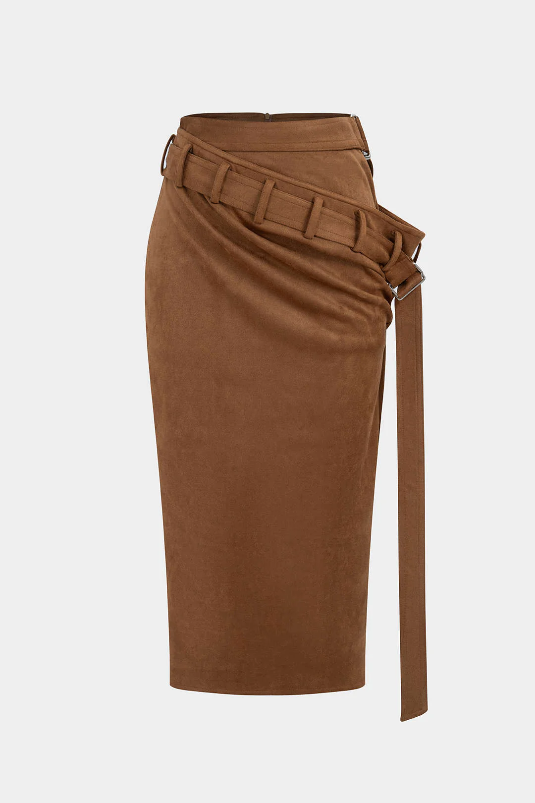 Suede Asymmetrical Strappy Belted Skirt - Weenar