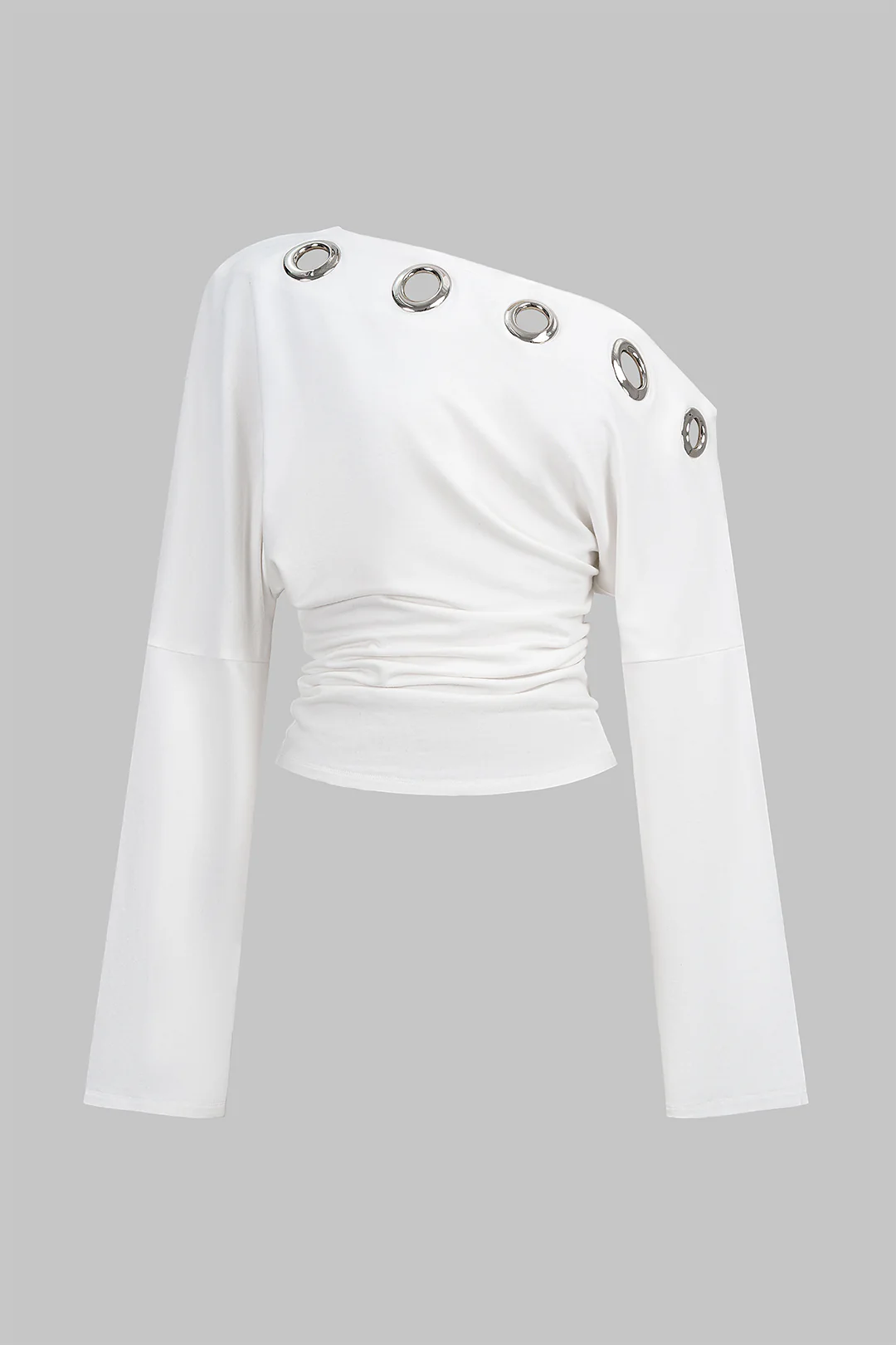 Metallic Eyelet Asymmetrical Long-Sleeve Top - Weenar
