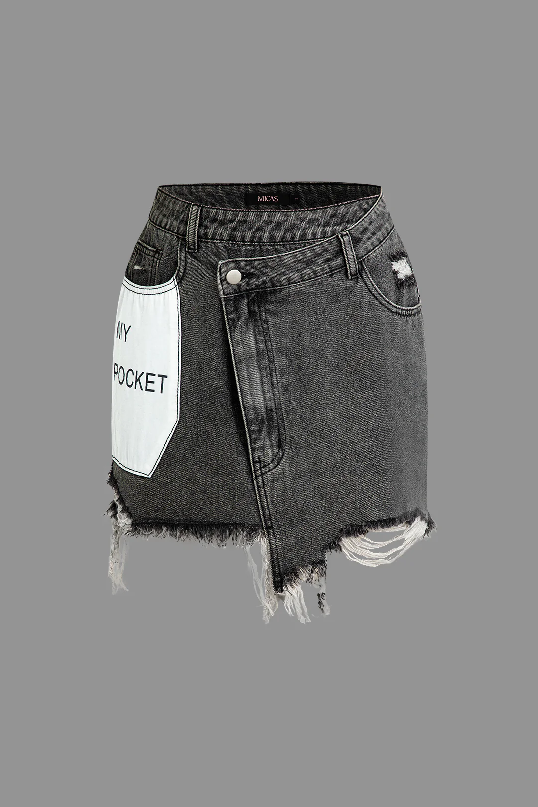 Letter Print Frayed Hem Denim Skirt - Weenar