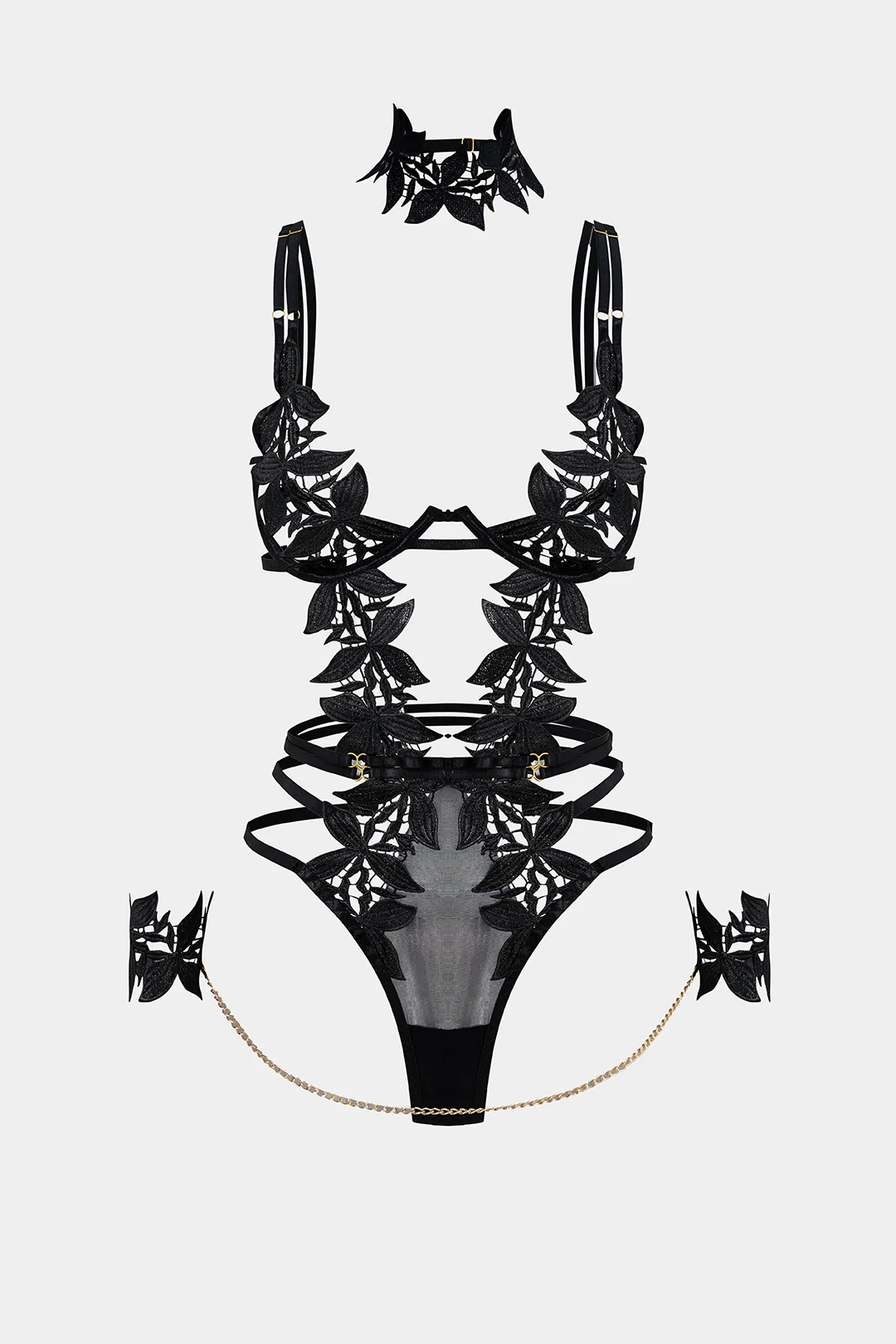 Embroidery Cut Out Lingerie Bodysuit - Weenar