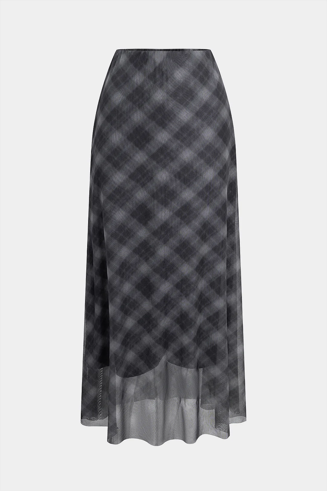Plaid Print Sheer Mesh High Waist Skirt - Weenar