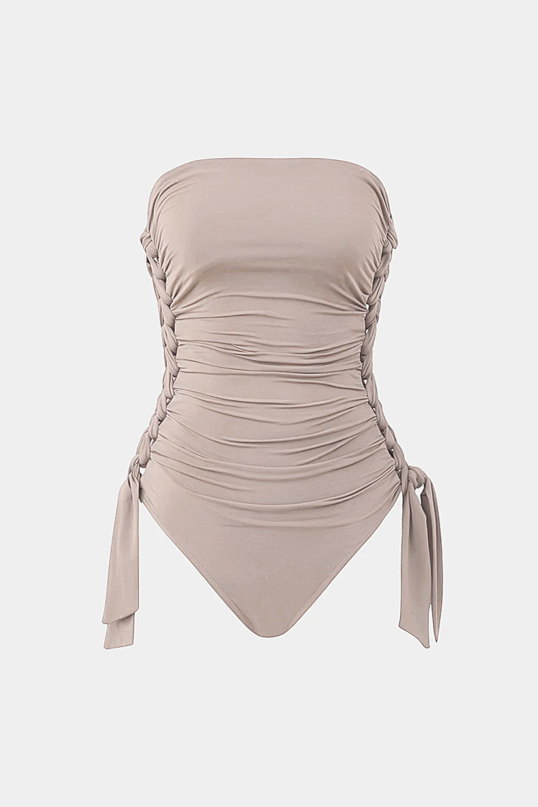 Knotted Ruched Strapless Sleeveless Bodysuit - Weenar