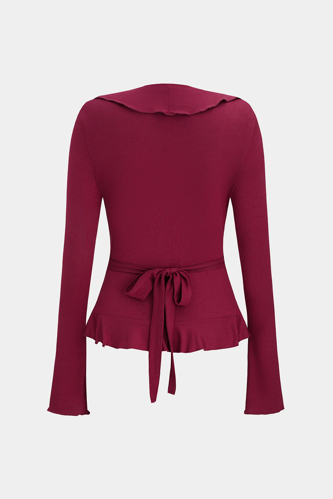 Ruffle V-Neck Tie Back Long-Sleeve Top - Weenar