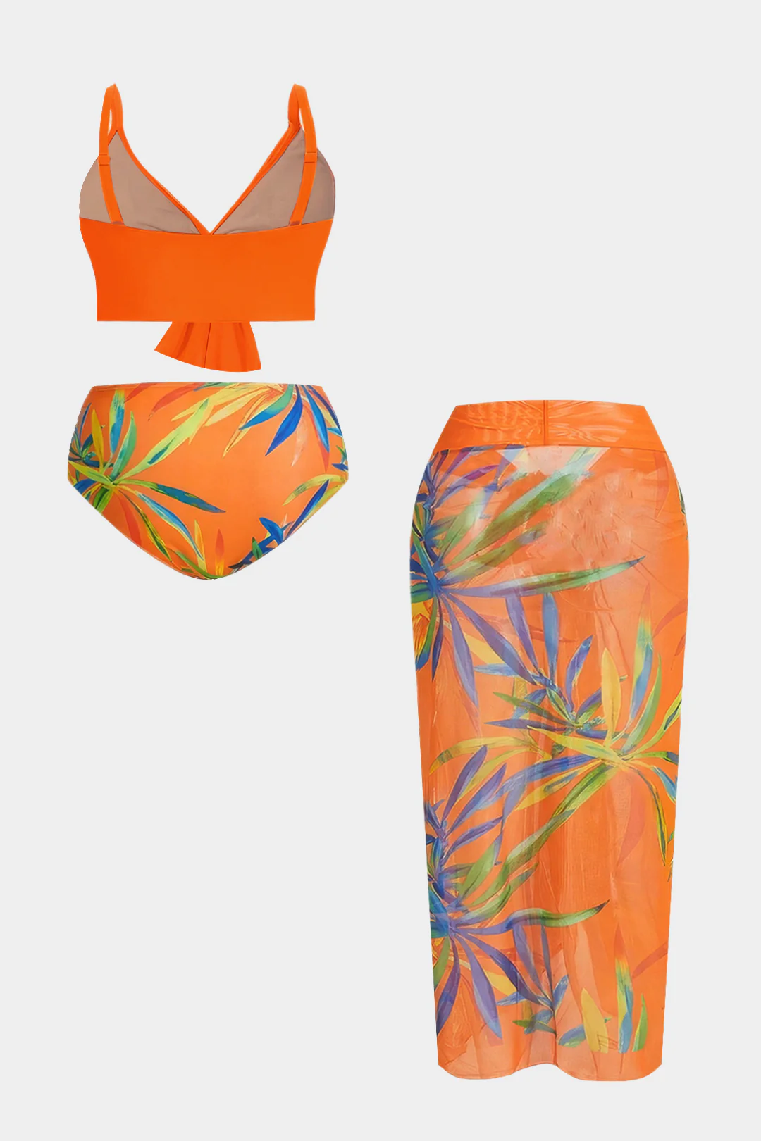 Plus Size 3D Floral Branches Print Knotted Bikini Set - Weenar