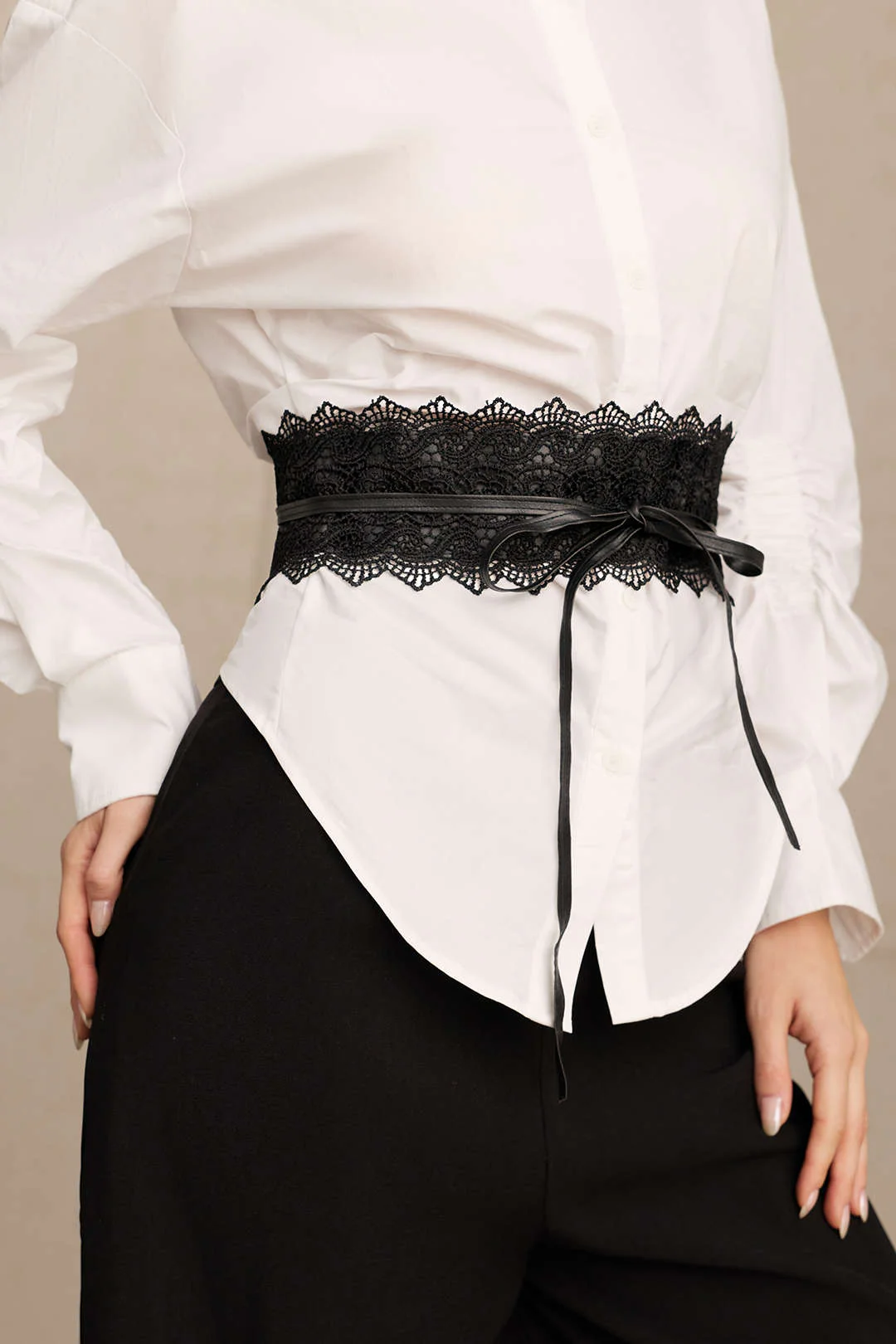 Faux Leather Patchwork Lace Trim Belt - Weenar