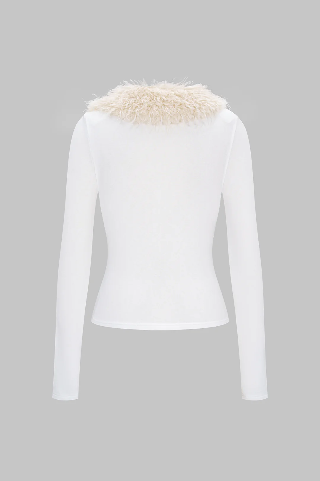 Knit Faux Fur Button Long-Sleeve Top - Weenar