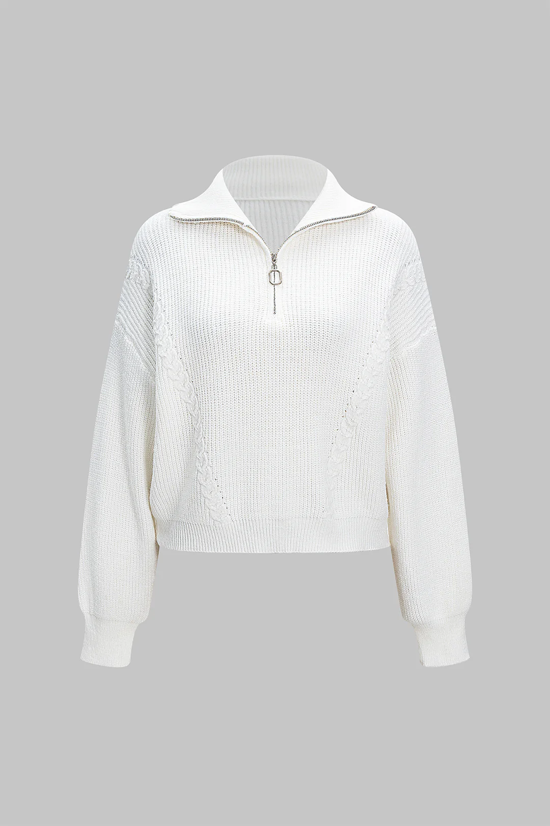 Knit Lapel Zipper Long Sleeve Top - Weenar