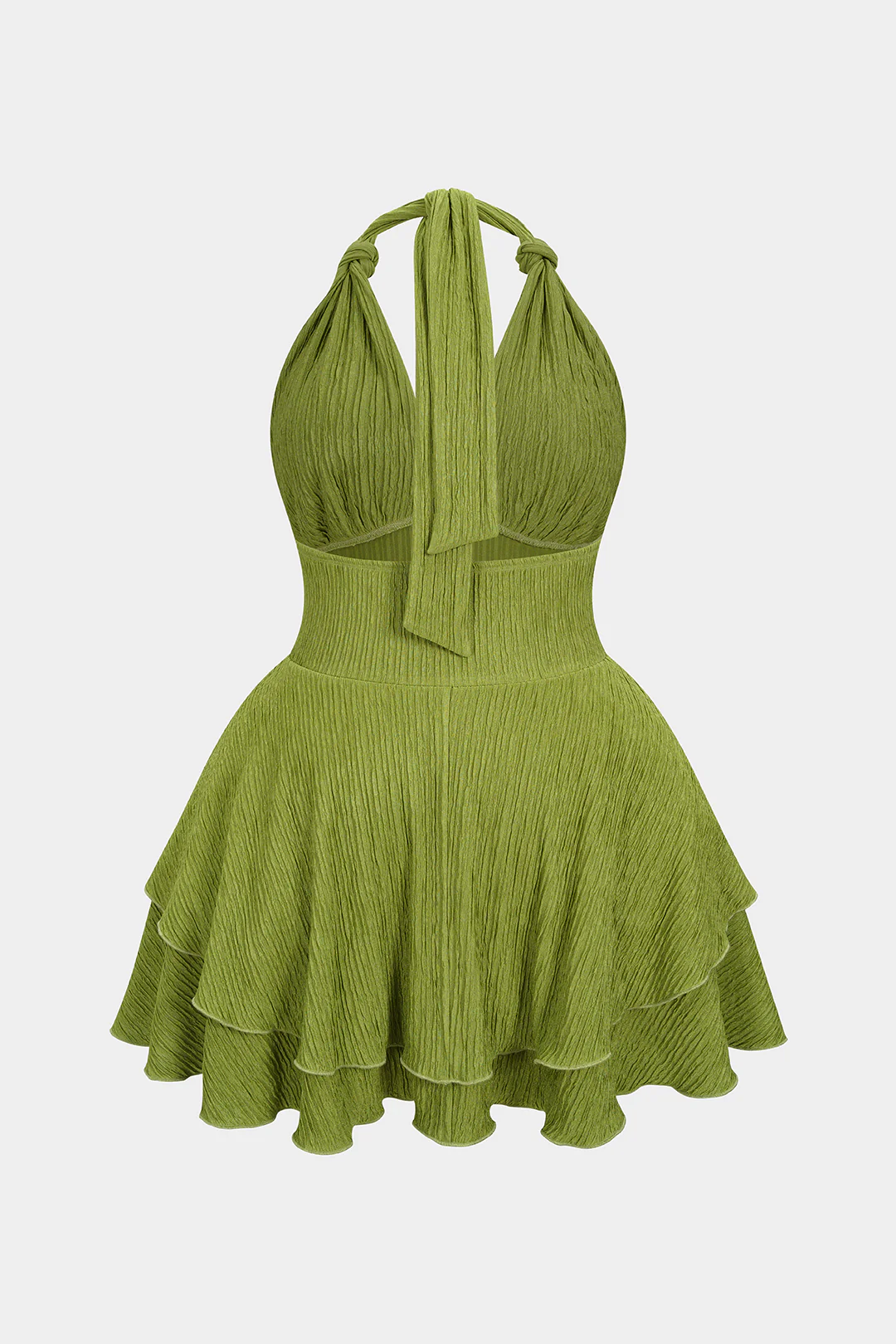 Plus Size Halter Neck Knotted Backless Sleeveless Mini Dress - Weenar