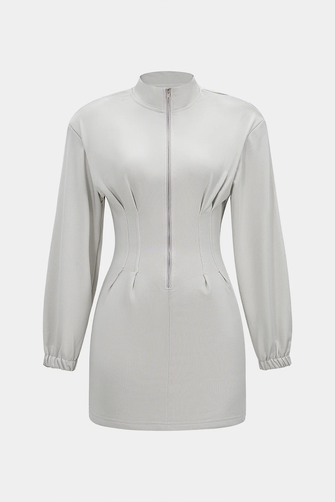 Solid Zipper Bodycon Long Sleeve Mini Dress - Weenar