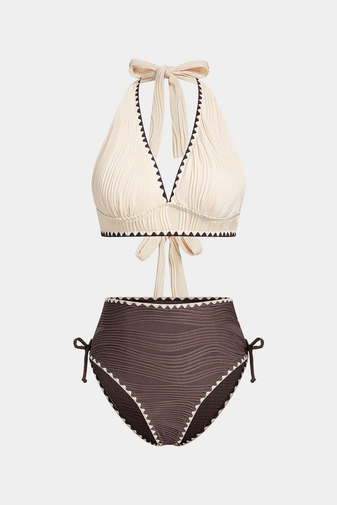 Contrast Halter Tie-Up Bikini Set - Weenar