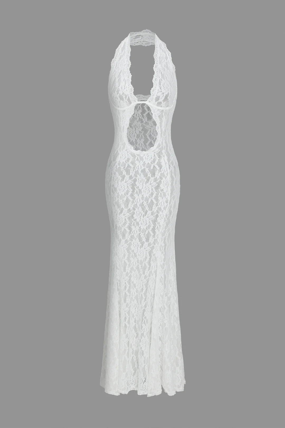 Lace Halter Neck Cut Out Sleeveless Maxi Dress - Weenar