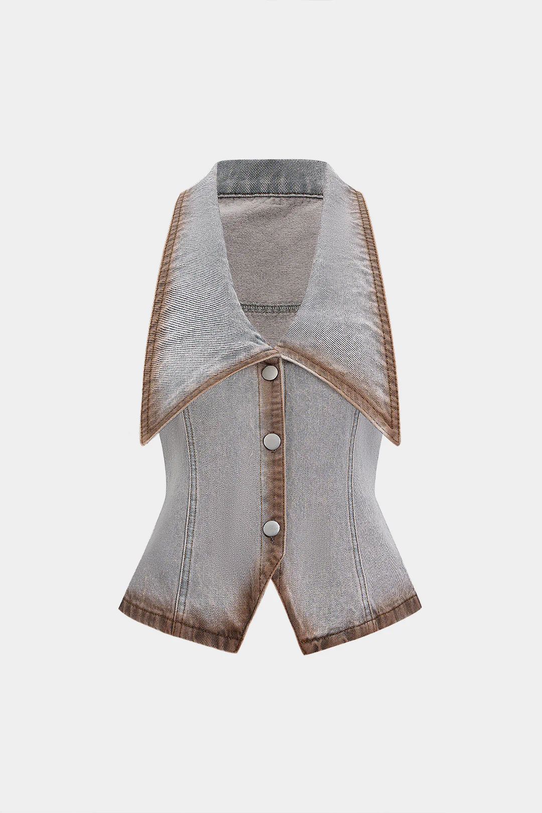 Denim Contrast Binding Button Washed V-Neck Crop Top - Weenar