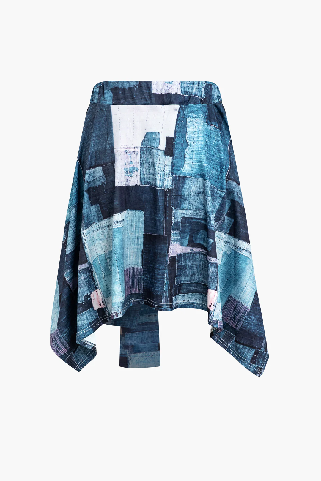 Denim Print Ruched Asymmetrical Tie Up Skirt - Weenar