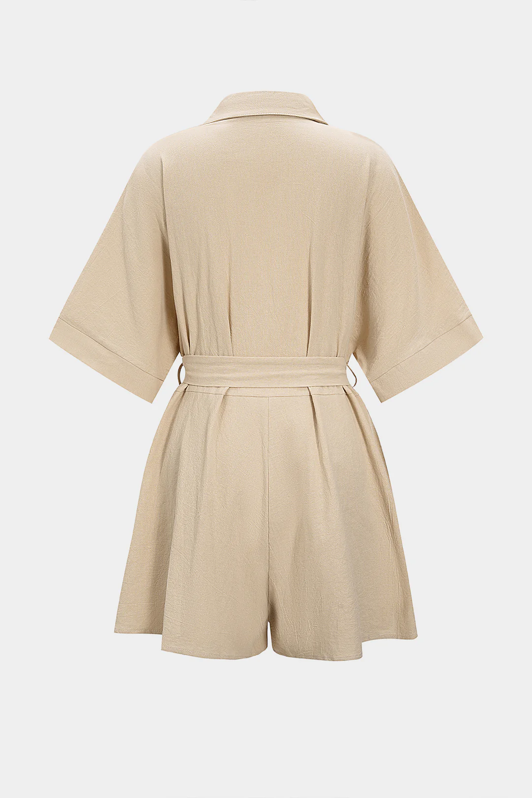 Solid Belted Short-Sleeve Romper - Weenar
