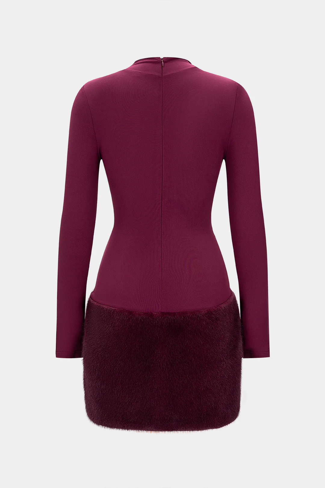 Plush Patchwork Round Neck Long Sleeve Mini Dress - Weenar