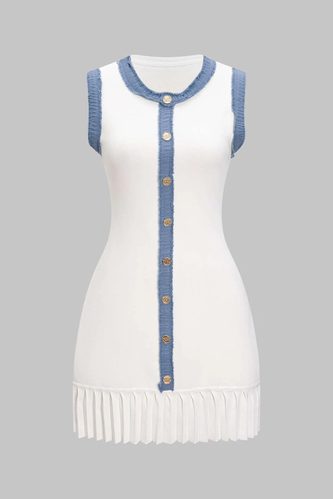 Knit Metallic Button Patchwork Sleeveless Sweater Dress - Weenar