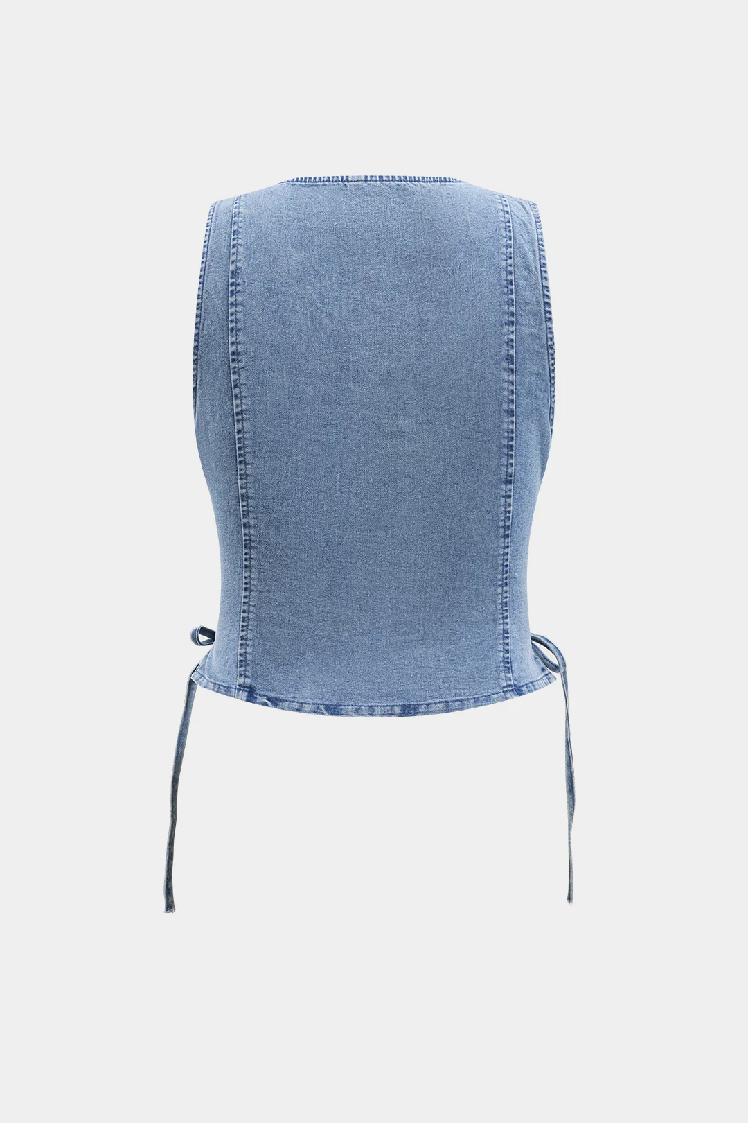 Denim Ruched Button Tie Knot Vest - Weenar
