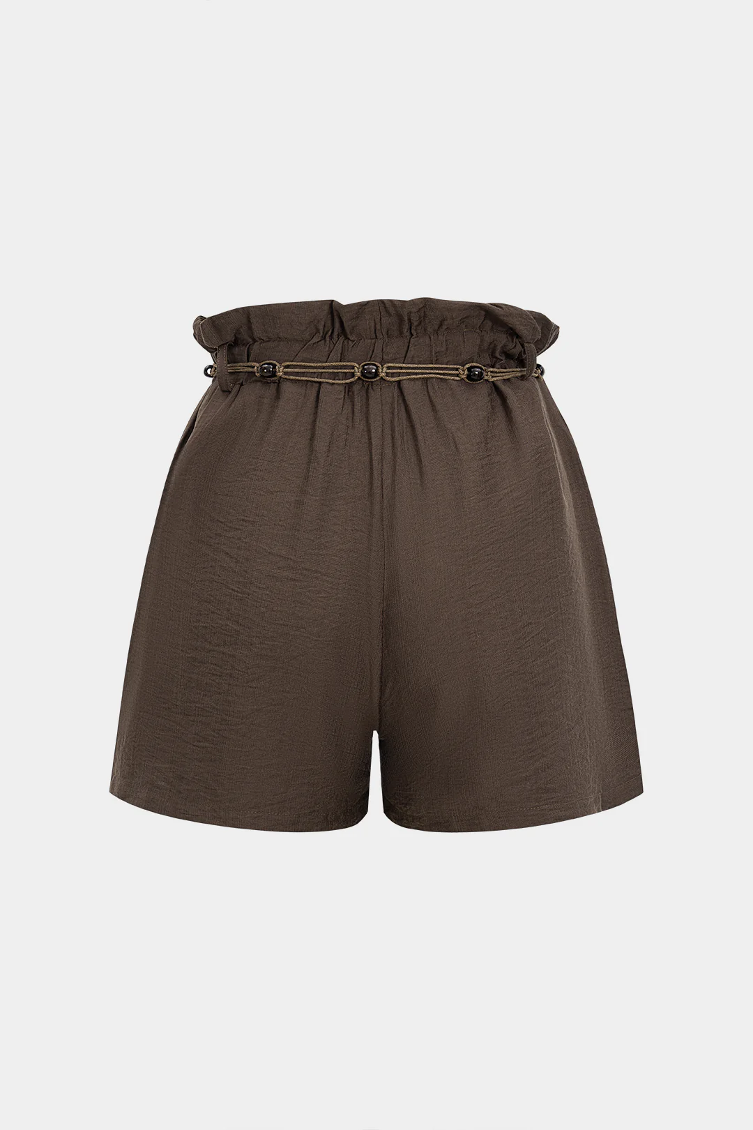 Solid Ruched Belted Shorts - Weenar