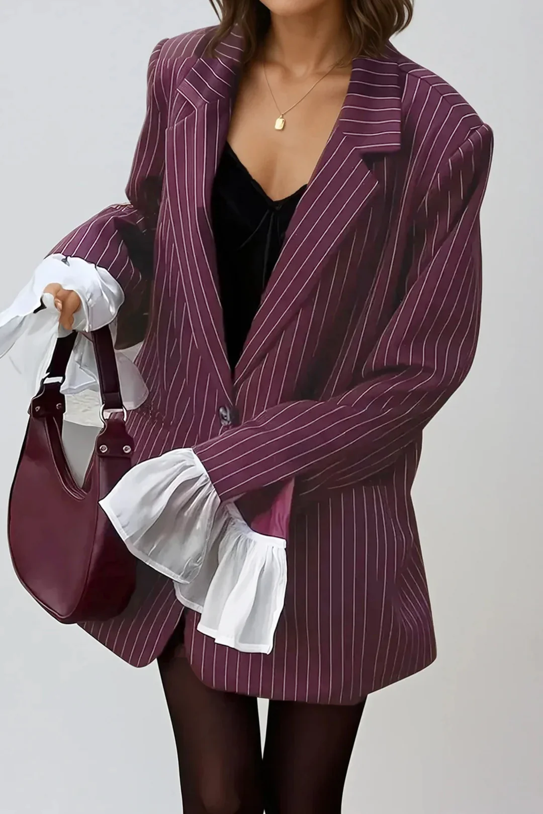Stripes Print Bell Sleeve Blazer - Weenar