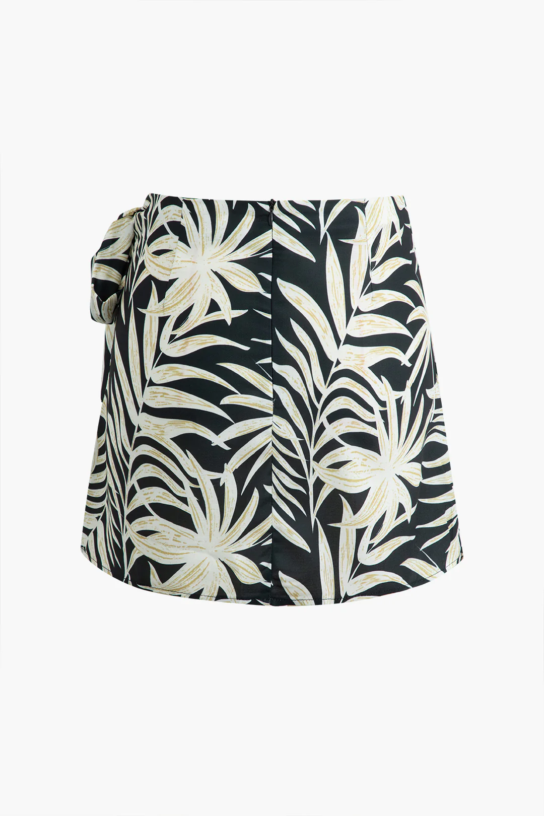 Palm Leaf Print Chiffon Fringe Asymmetrical Tie Knot Skirt - Weenar