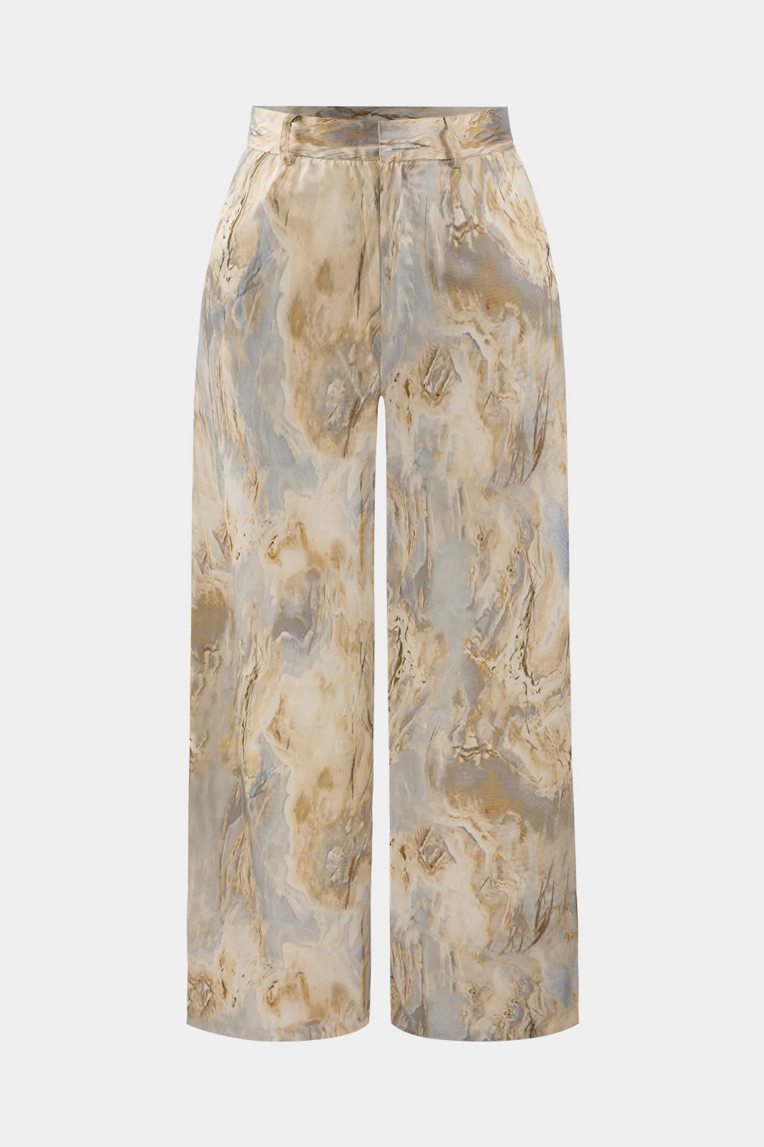 Plus Size Zipper Detail Abstract Print Satin High Waist Trousers - Weenar