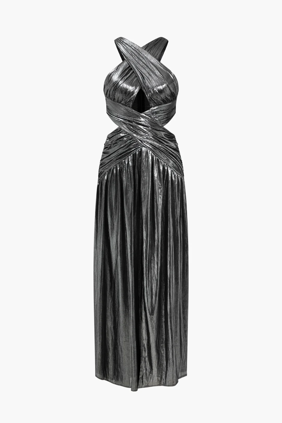 Ruched Crossed Cut Out Sleeveless Maxi Dress - Weenar