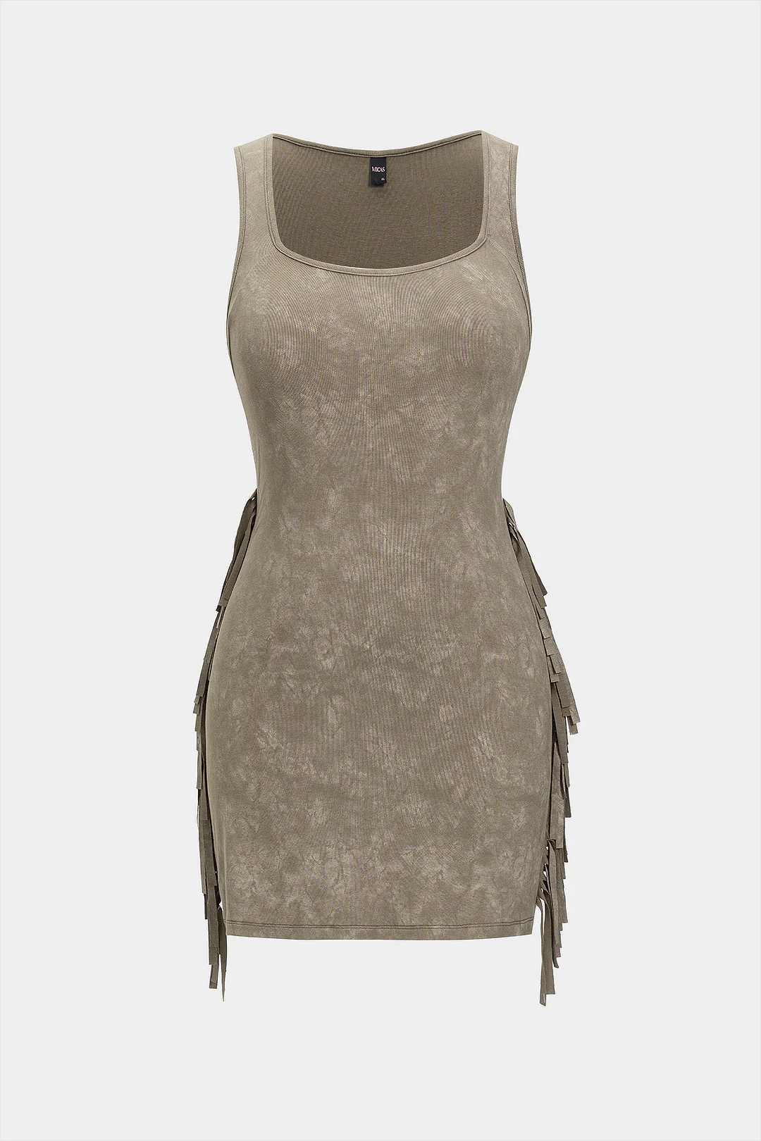 Square Neck Sleeveless Fringe Trim Mini Dress - Weenar