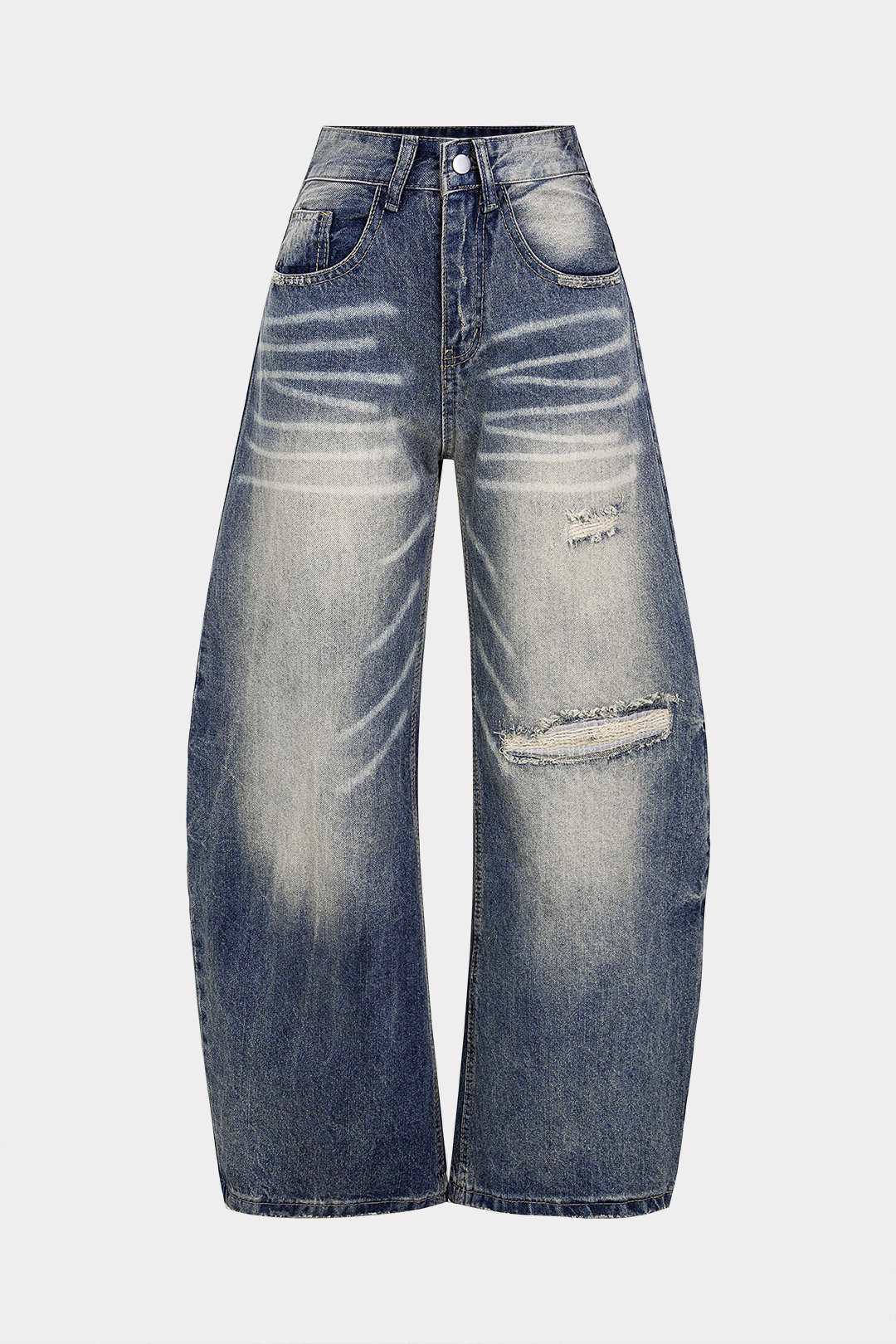 Denim Asymmetrical Ripped High Waist Wide Leg Jeans - Weenar