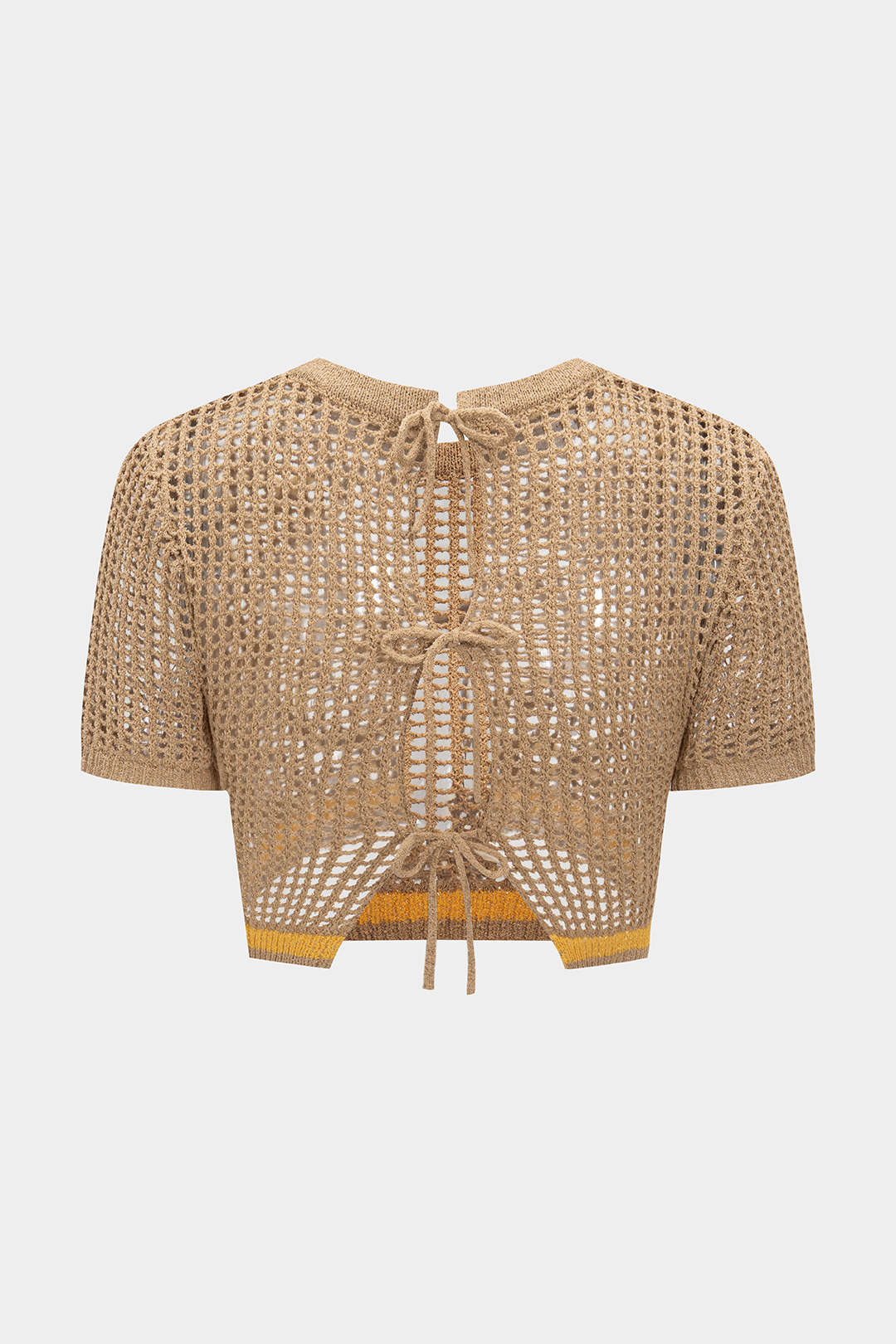 Knit 3D Embroidery Print Contrast Tie Back Short-Sleeve Top - Weenar