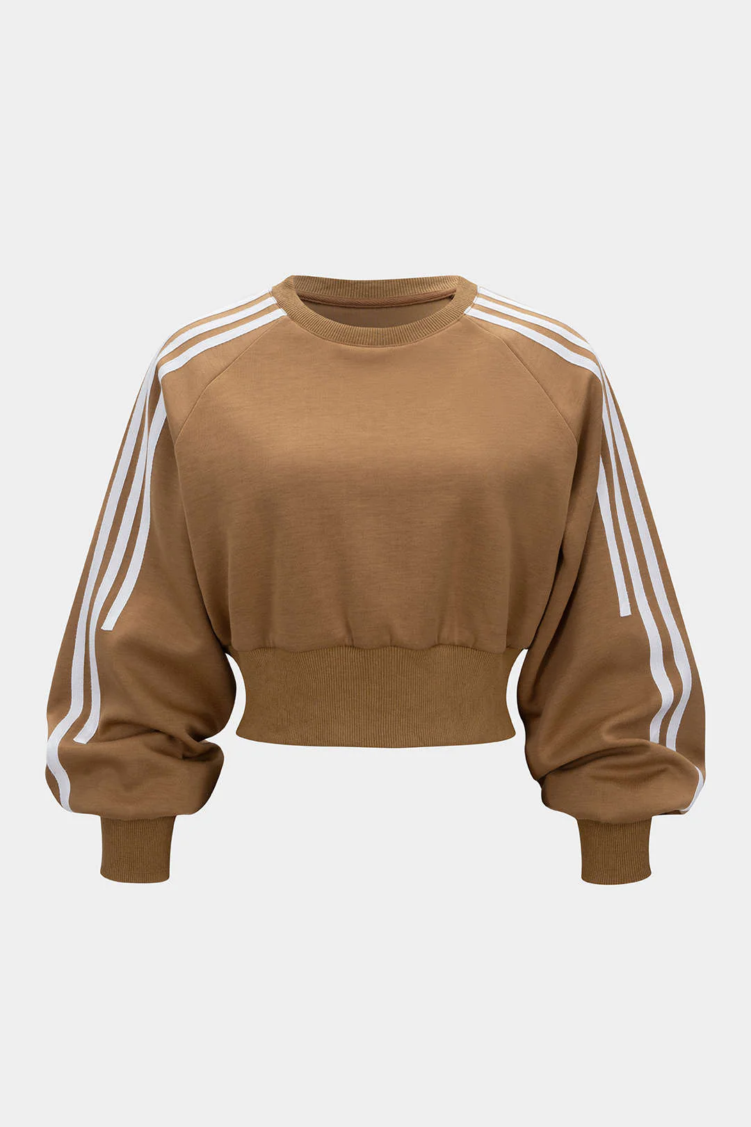 Contrast Stripes Print Ruched Round Neck Sweatshirt - Weenar