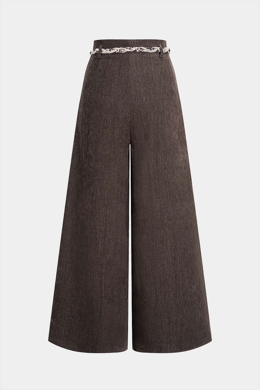 Leopard Print Braided Belted High Waist Pants - Weenar