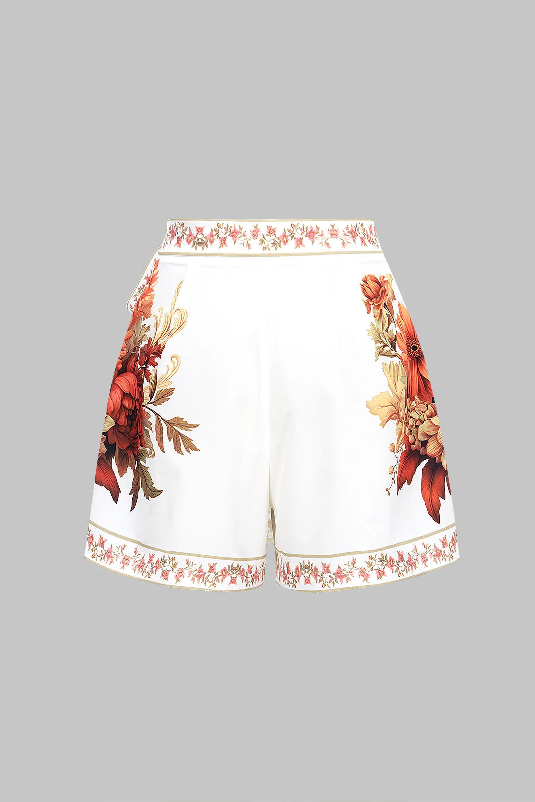 Floral Print Tie Front Asymmetrical Shorts - Weenar