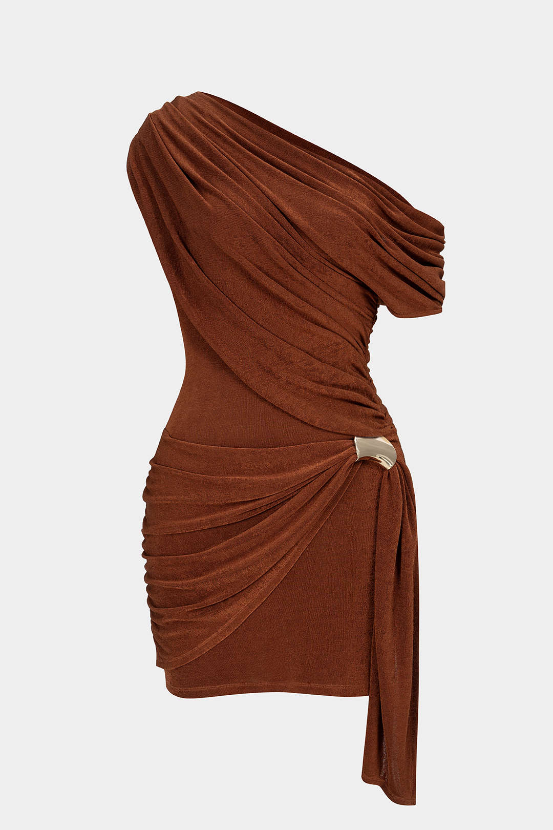 Mesh One Shoulder Metallic Ruched Asymmetrical Sleeveless Mini Dress - Weenar