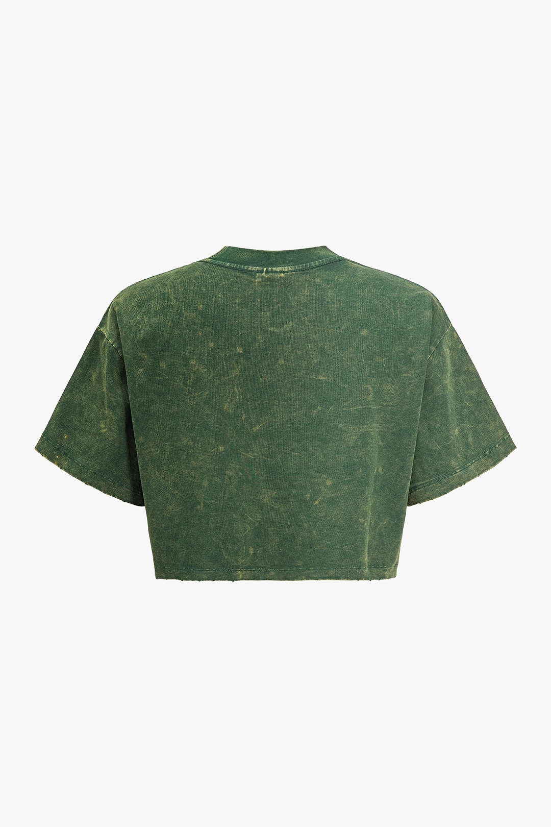 Washed Round Neck Cropped Short Sleeve T-Shirt - Weenar